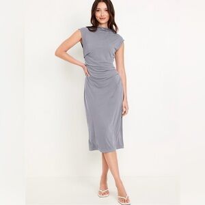 NEW Old Navy Asymmetrical Midi Bodycon Gray Dress XXL Ribbed Soft Ruched Sides